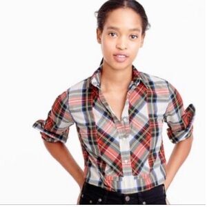 J. Crew Festive Tartan  Plaid Tuxedo Front Button-Down Shirt 4